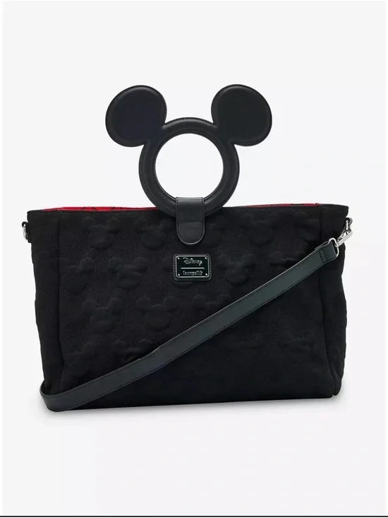 Loungefly Black Embossed Mickey Tote with Ear Top Handle and Crossbody Strap NWT - Picture 1 of 2